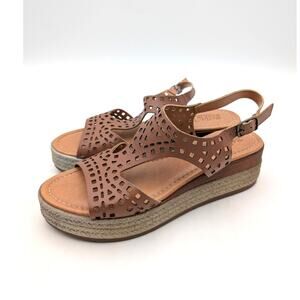Bella Vita Ann Italy Perforated Wedge Sandal Women's Brown Size US8N EU38